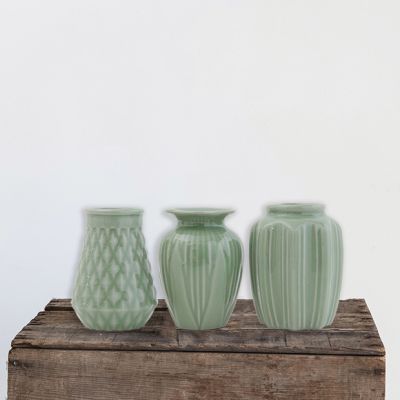 Crackle Glaze Stoneware Vases Set of 3