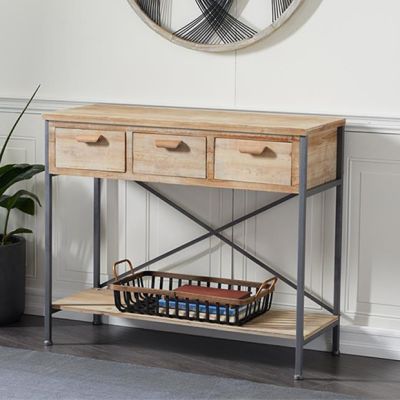 Three Drawer Wood And Metal Console Table