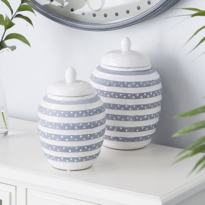 Striped Ceramic Jar Set of 2