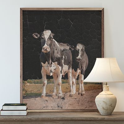 Two Holstein Cows Black Framed Wall Art