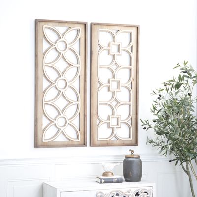 Abstract Floral Wooden Wall Panel Decor Set of 2