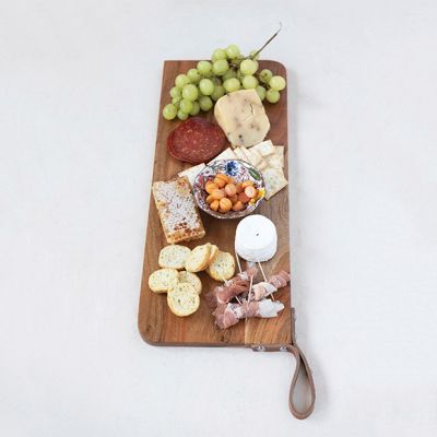 Acacia Wood Cheese Board With Leather Strap
