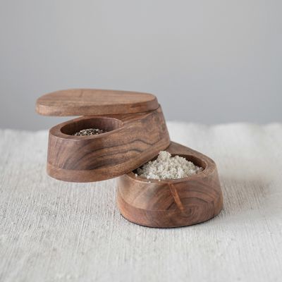 Acacia Wood Salt and Pepper Pinch Pot With Lid
