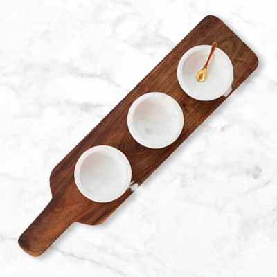 Acacia Wood Tray With Marble Bowls