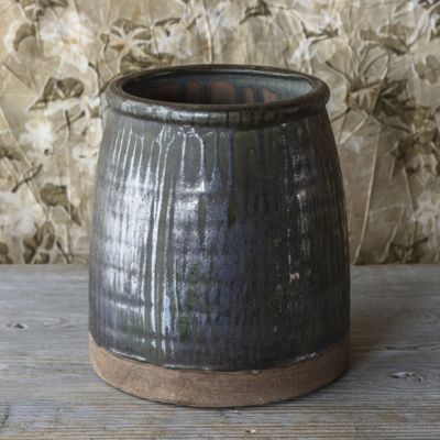 Aged Dripped Glazed Butterchurn Vase 8 Inch