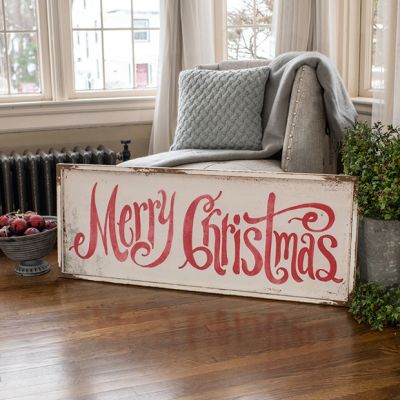 Aged Merry Christmas Script Metal Sign