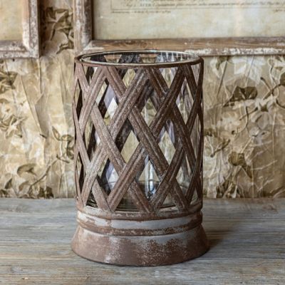 Aged Metal Lattice Candle Holder