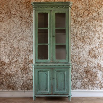 Aged Painted Wood Display Cabinet