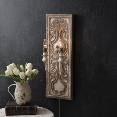Aged Wood Panel Wall Sconce