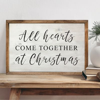 All Hearts Come Together At Christmas Whitewash Sign