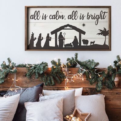 All Is Calm All Is Bright Manger Whitewash Wall Sign