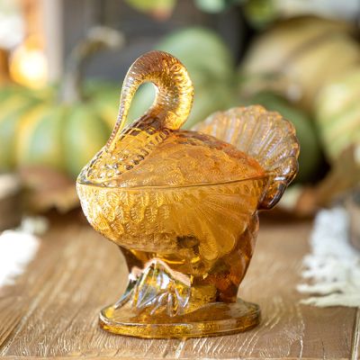 Amber Glass Turkey Compote Dish