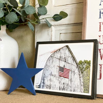 American Flag On White Barn Print Wall Art