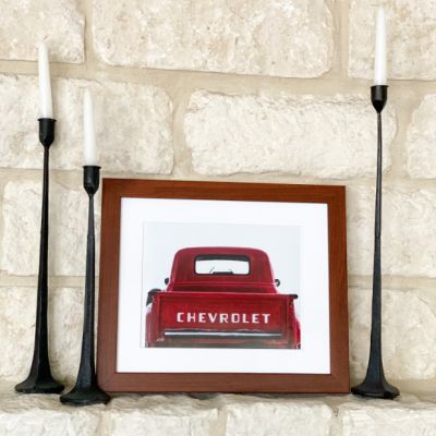Antique Red Truck Back View Print Wall Art