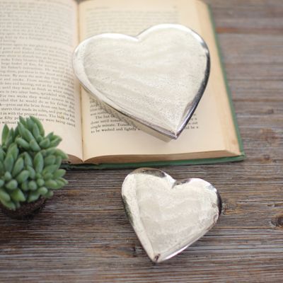 Antique Silver Heart Box Set of 2