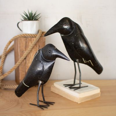 Antiqued Black Standing Crow Figures Set of 2