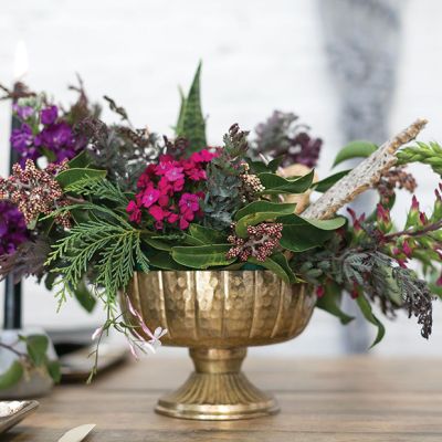 Antiqued Gold Tone Decorative Compote Bowl