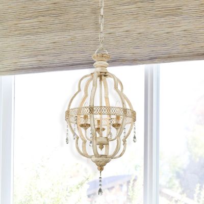Antiqued Ivory Metal Pendant Light With Crystals