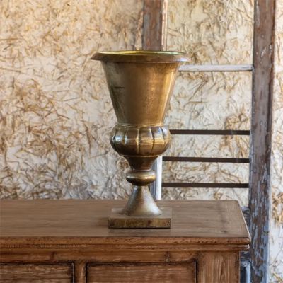 Antiqued Metal Church Urn Pot