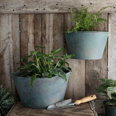 Antiqued Metal Decorative Wall Planters Set of 2