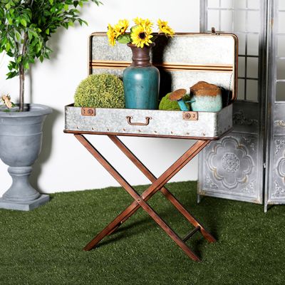 Antiqued Metal Suitcase Accent Table