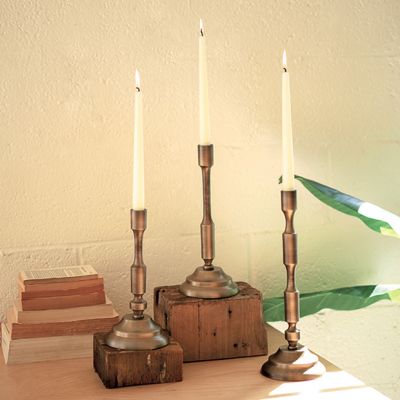 Antiqued Metal Taper Candle Stands Set of 3
