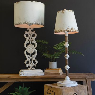 Antiqued Table Lamp With Metal Shade