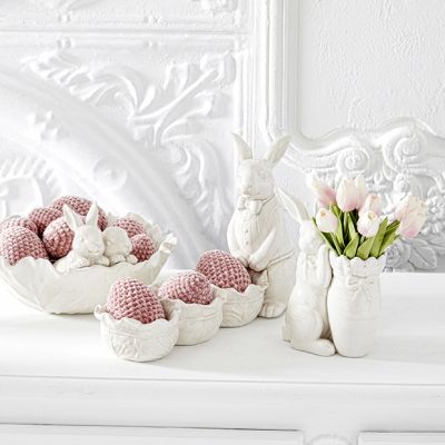 Antiqued White Bunny Tabletop Accent