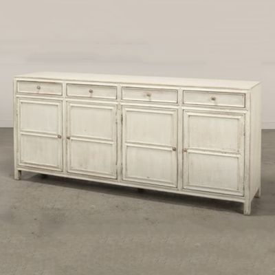 Antiqued White Farmhouse Sideboard Cabinet