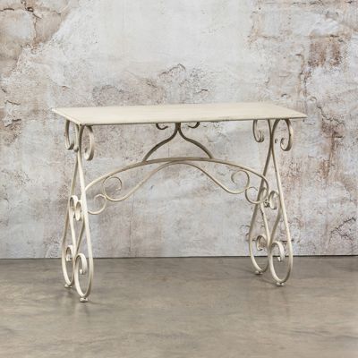 Antiqued White Ornate Entryway Table