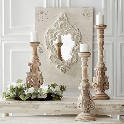 Antiqued White Wood With Crest Mirror Wall Decor