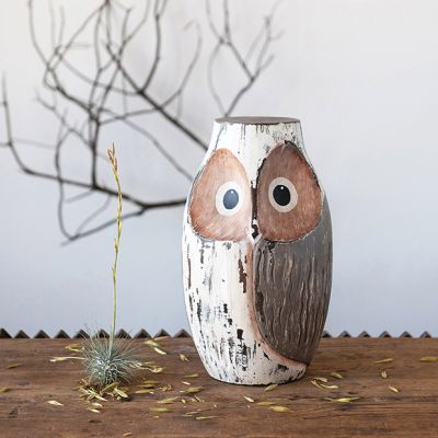 Antiqued Wood Owl Figurine