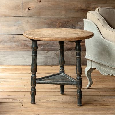 Antiqued Wood Round Accent Table