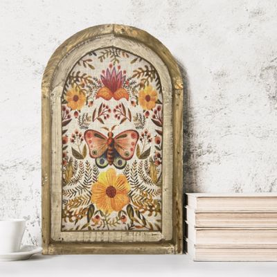 Arched Frame Floral Butterfly Linen Wall Print