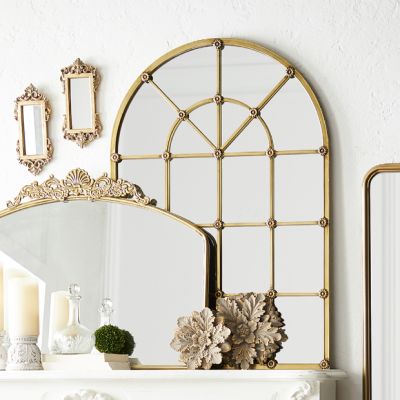 Arched Gold Windowpane Wall Mirror