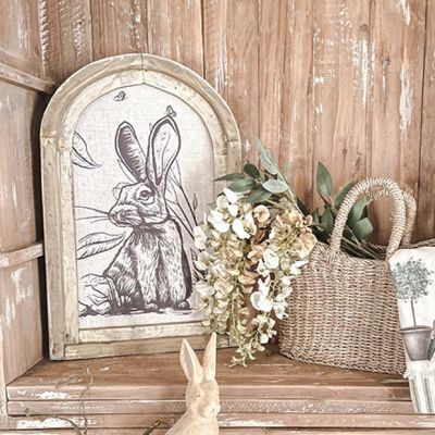 Arched Window Frame Linen Rabbit Wall Art
