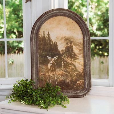 Arched Wood Frame Deer Print