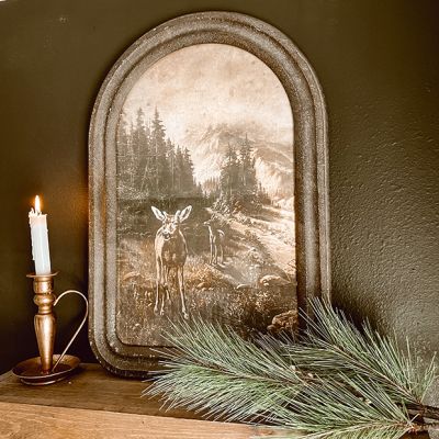 Arched Wood Frame Deer Print