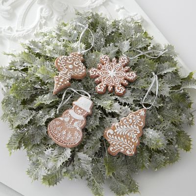 Assorted Glittered Gingerbread Cookie Ornaments Set of 4