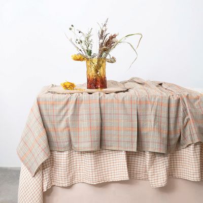Autumn Charm Woven Cotton Tablecloth Rust Grid Pattern