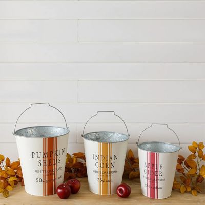 Autumn Grain Sack Stripe Bucket Set of 3