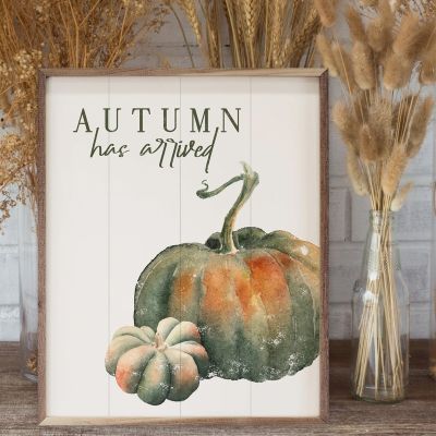 Autumn Has Arrived Gourds White Framed Wall Decor