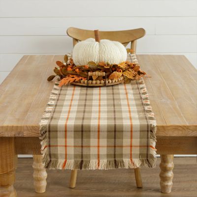 Autumn Plaid Fringed Table Runner 72 Inch