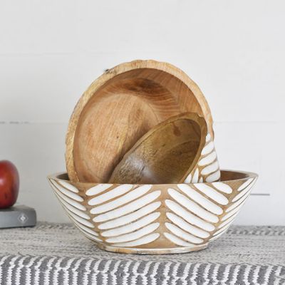 Patterned Wood Bowl Collection Set of 3
