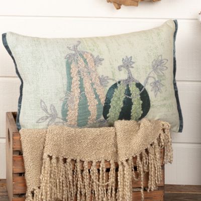 Fall Farmhouse Embroidered Gourd Accent Pillow