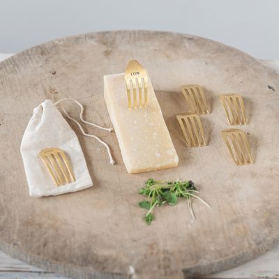Brass Finished Fork Cheese Markers Set of 6