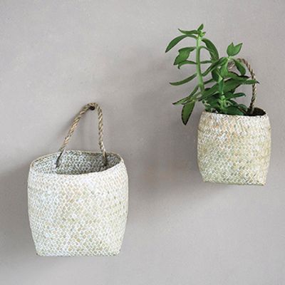 Whitewashed Simple Seagrass Wall Basket Set of 2
