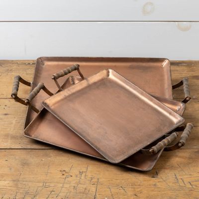 Rectangle Copper Tray With Handles Set of 3