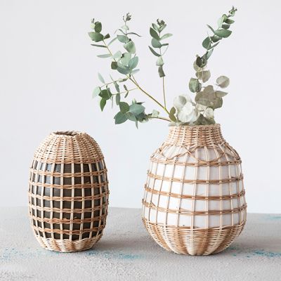 Bamboo and Seagrass Wrapped Vase