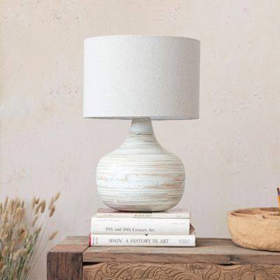 Bamboo Base Table Lamp With Linen Shade